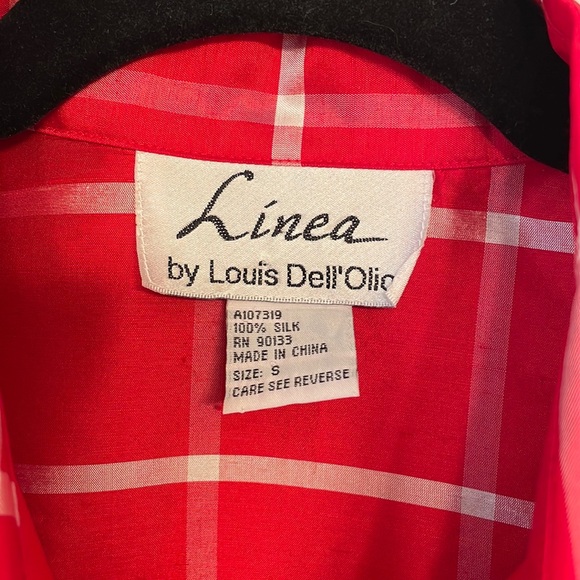 Vintage Silk Red/white Windowpane Button Down size S - Picture 2 of 6